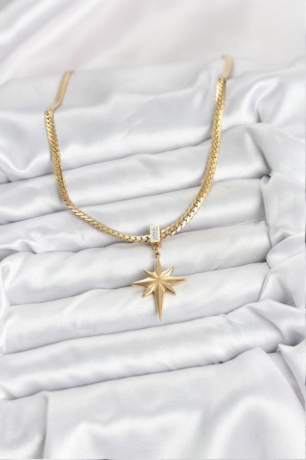 Zarif Boyunlar için Golden Çelik Zincirli Kutup Yıldızı Kadın Kolye - Image 1