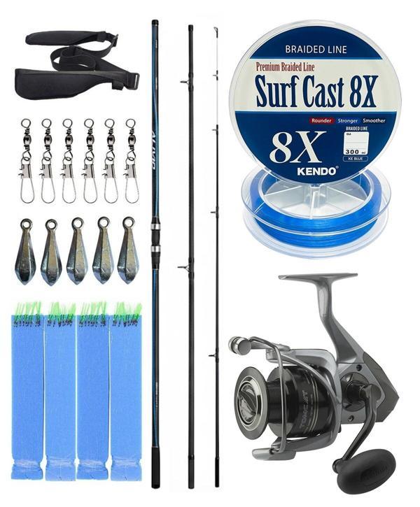 YekOutdoor Profesyonel Olta Seti Shimano Kamış Alivio Surf T 425 BX-G 4,25m 225g 3pc&Okuma Tomcat TMC-8000 6+1bb Olta Ma - Image 1