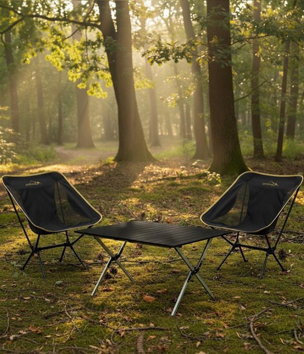 Yek Outdoor 2 Kişilik Alüminyum Kamp Masası ve Sandalye Seti - Siyah - Image 1