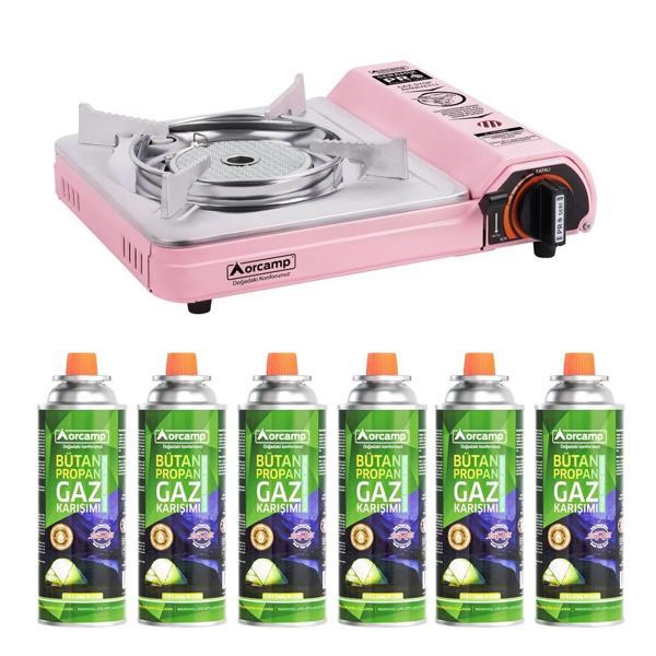 Orcamp Seramik Pro Taşıma Çantalı Portatif Ocak Pembe + 6 Adet Kartuş  - Image 1