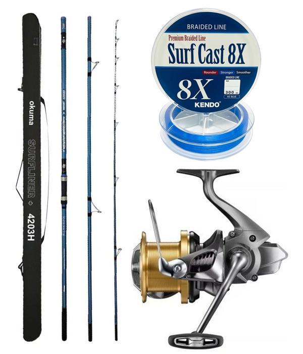YekOutdoor Profesyonel Olta Seti Okuma Surfliner+ Surf 420cm 3 Parça Olta Kamışı&Shimano Makina Aerlex XSC 14000 - Image 1