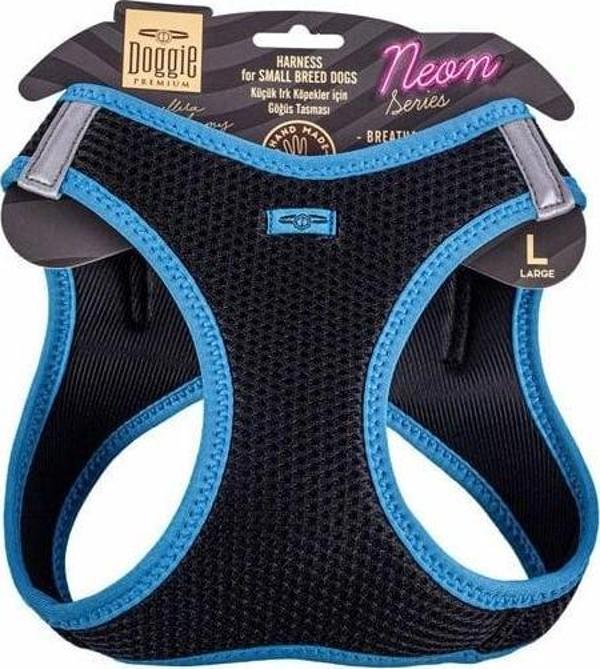 Doggie Havalı Dokuma Neon Küçük Irk Köpek Göğüs Tasması Large Mavi 42-48 Cm - Image 1