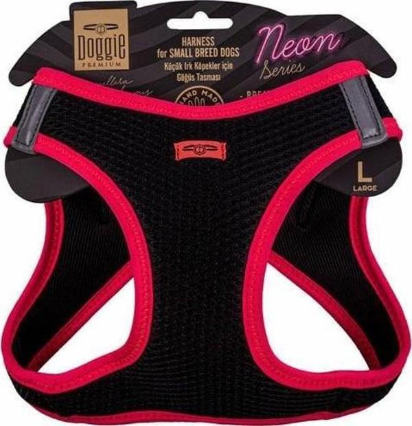 Doggie Havalı Dokuma Neon Küçük Irk Köpek Göğüs Tasması Large Pembe 42-48 Cm - Image 1