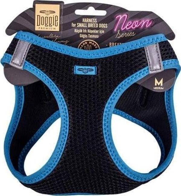 Doggie Havalı Dokuma Neon Küçük Irk Köpek Göğüs Tasması Medium Mavi 38-44 Cm - Image 1