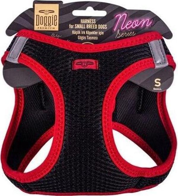 Doggie Havalı Dokuma Neon Küçük Irk Köpek Göğüs Tasması Small Kırmızı 32-38 Cm - Image 1