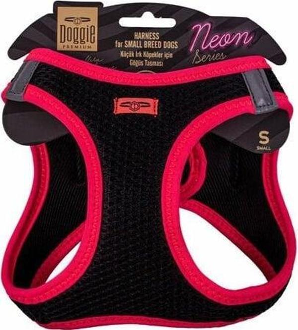 Doggie Havalı Dokuma Neon Küçük Irk Köpek Göğüs Tasması Small Pembe 32-38 Cm - Image 1