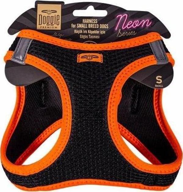 Doggie Havalı Dokuma Neon Küçük Irk Köpek Göğüs Tasması Small Turuncu 32-38 Cm - Image 1