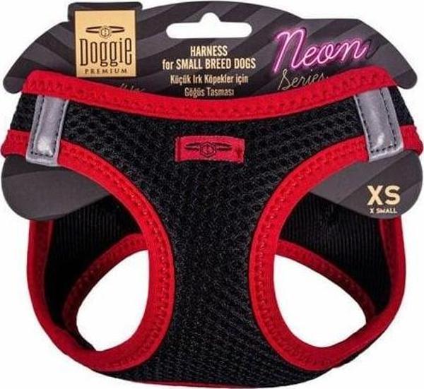 Doggie Havalı Dokuma Neon Küçük Irk Köpek Göğüs Tasması Xsmall Kırmızı 30-34 Cm - Image 1