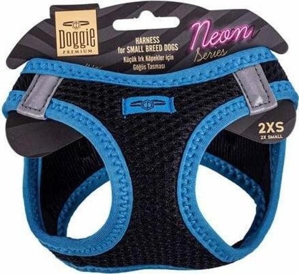 Doggie Havalı Dokuma Neon Küçük Irk Köpek Göğüs Tasması Xxsmall Mavi 26-30 Cm - Image 1