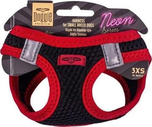 Doggie Havalı Dokuma Neon Küçük Irk Köpek Göğüs Tasması Xxxsmall Kırmızı 22-26 Cm - Image 1