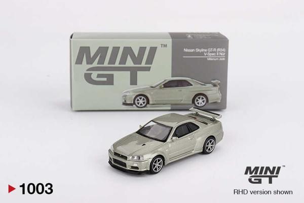 MINI GT 1:64 Nissan Skyline GT-R R34 V-Spec II Nür Millennium Jade Diecast Model Araba MGT01003 - Image 1