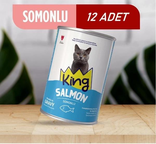 King Sos İçerisinde Et Parçacıklı Somonlu Kedi Konservesi 400 Gr*12 ADET - Image 1