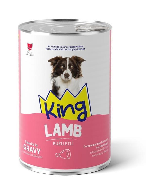 King Sos İçerisinde Et Parçacıklı Kuzu Etli Köpek Konservesi 400 Gr*20 ADET - Image 1