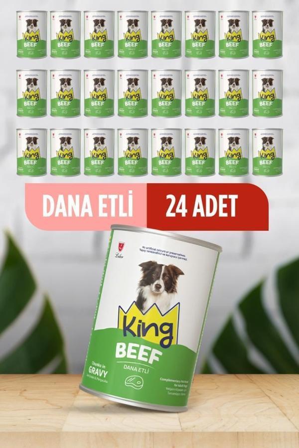 King Sos İçerisinde Et Parçacıklı Dana Etli Köpek Konservesi 400 Gr*24 ADET - Image 1