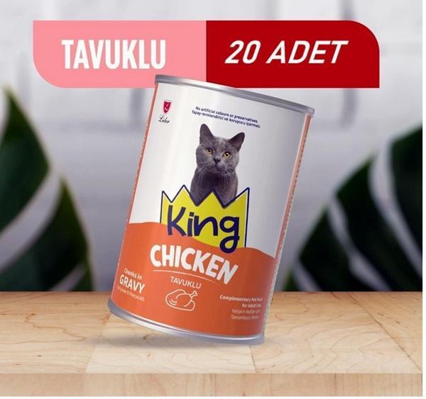 King Sos İçerisinde Et Parçacıklı Tavuklu Kedi Konservesi 400 Gr*20 ADET - Image 1