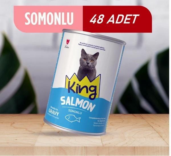 King Sos İçerisinde Et Parçacıklı Somonlu Kedi Konservesi 400 Gr*48 ADET - Image 1