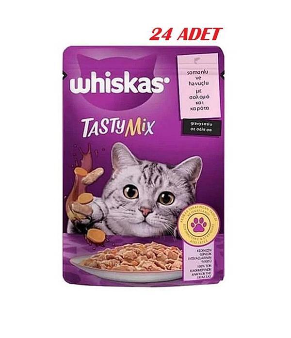 Whiskas Pouch Sos İçinde Somonlu ve Havuçlu Yetişkin Kedi Konservesi 85gr*24 ADET - Image 1