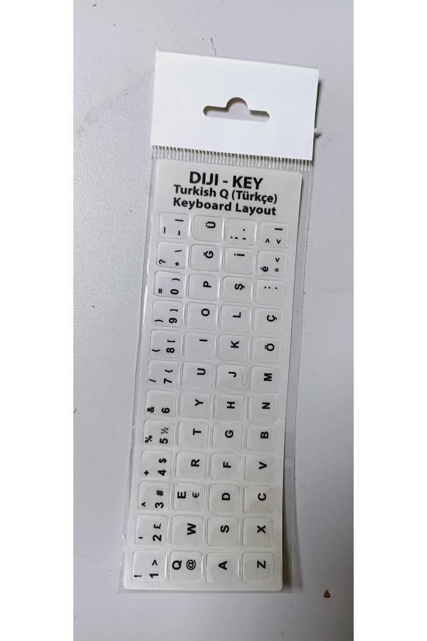 Diji-Key Türkçe Şeffaf Zemin Üzerine Siyah / Beyaz Yazı Klavye Stiker Etiket Sticker - Image 1