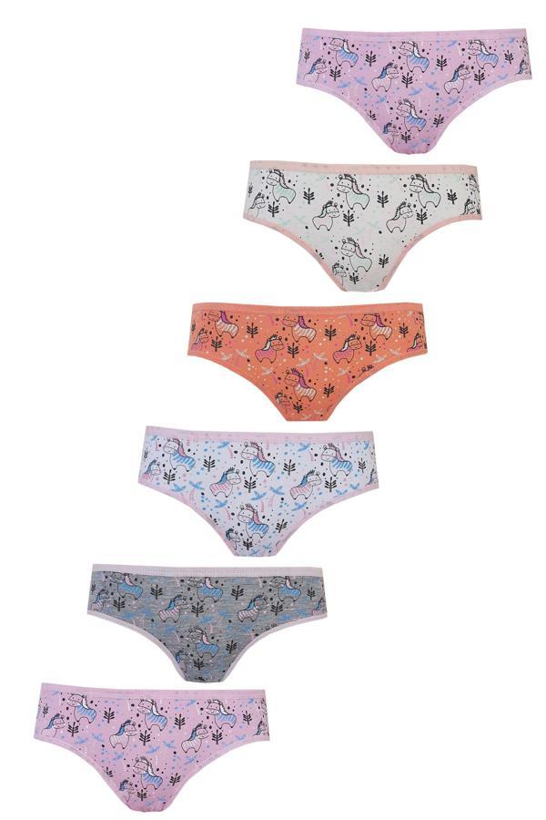 6lı Kız Çocuk Külot Renkli Desenli Baskılı Slip İç Çamaşırı - Image 1