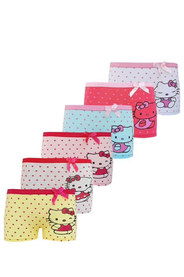 6lı Kız Çocuk Sevimli Kedicik Boxer Pamuklu Likralı Eğlenceli - Image 1