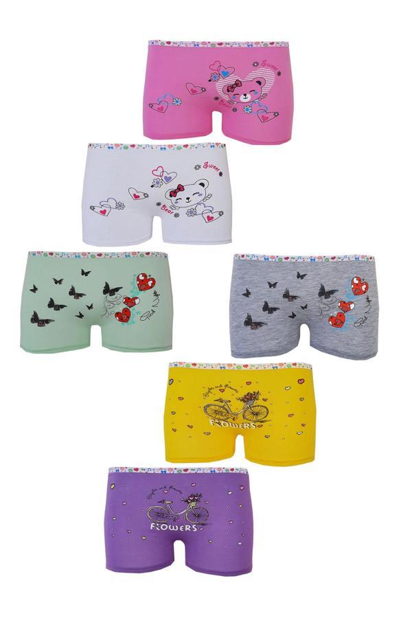 6lı Kız Çocuk Boxer Rengarenk Likralı Pamuklu İç Çamaşırı Külot - Image 1