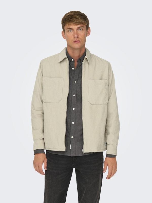 Only & Sons Erkek Relaxed Fit Fermuarlı Bej Kadife Ceket - 22029769 - Image 1