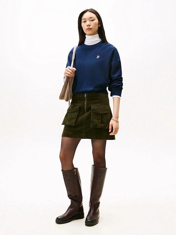 Tommy Hilfiger Kadın Cepli  Kadife Mini  Yeşil Etek - Image 1