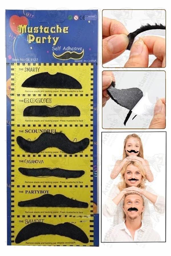 Takma Bıyık 6 lı 1 Paket Yapışkanlı Takma Bıyık Etkinlik Tiyatro Parti Eğlence Kendinden Bantlı - Image 1