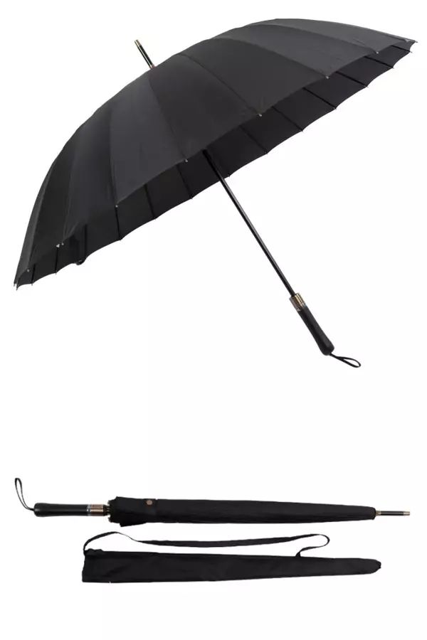 Rüzgara Dayanıklı Deri Sap Fiber 24 Tel Premium Lux Siyah Protokol Şemsiye Mpr1031 - Image 1