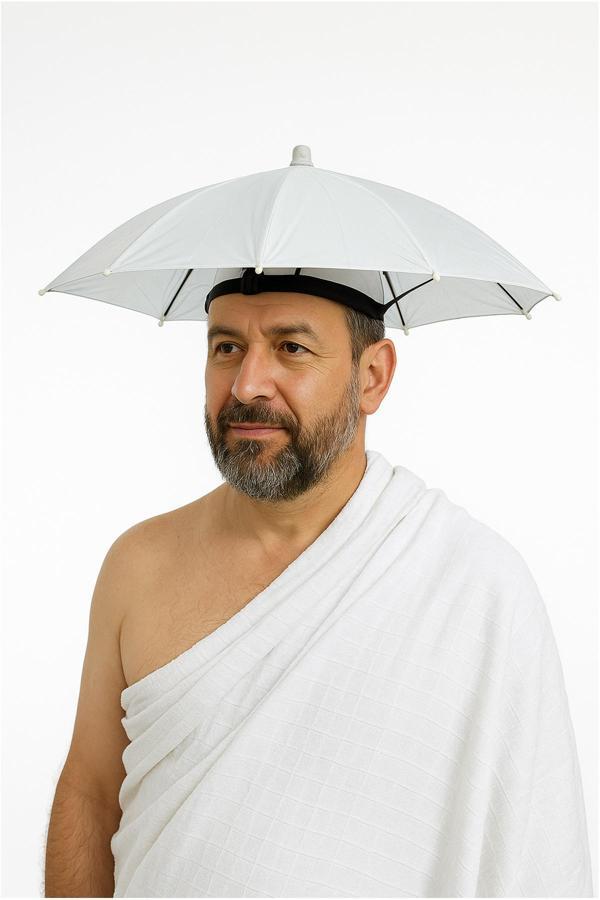 Hac ve Umre Kafa Şemsiyesi - Güneşten Koruyucu Pratik Şapka Şemsiye - Image 1