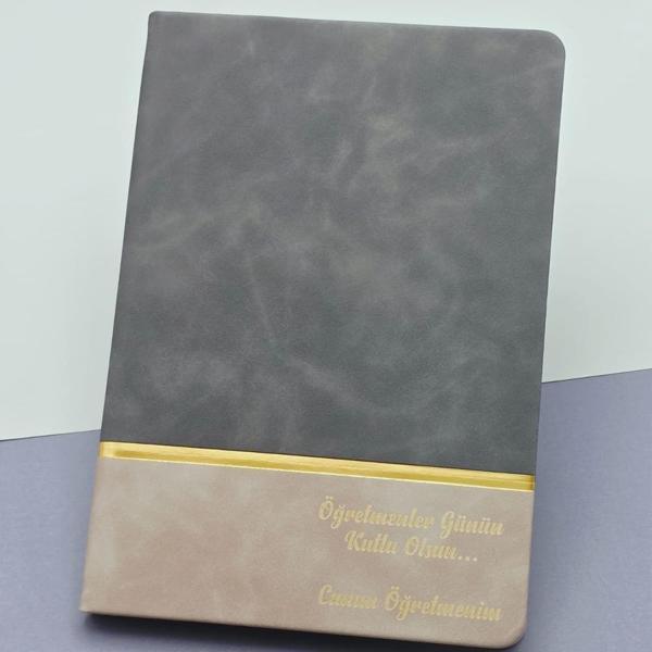 Öğretmenler Günü Hediyesi Yazılı Deri Defter Gri - Image 1