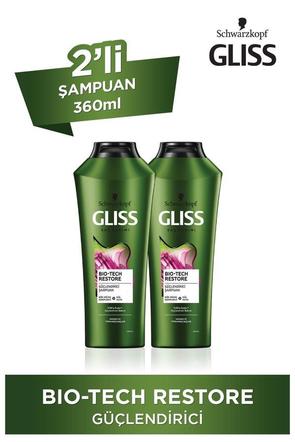 Gliss Bio-Tech Restore Güçlendirici Şampuan- Kök Hücre Kompleksi ve Gül Suyu ile 360 ml x 2 Adet - Image 1