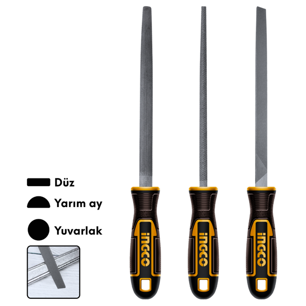 Ingco HKTFS1308 8"/200mm 3'lü Endüstriyel Eğe Seti - Image 1