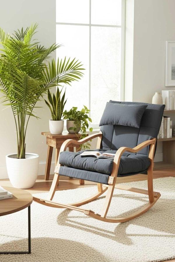 Reyo Paşa Ahşap Sallanan Sandalye, Çıkartılabilir Kılıflı Minderli, Boyun Yastıklı Dinlenme Koltuğu  - Image 1