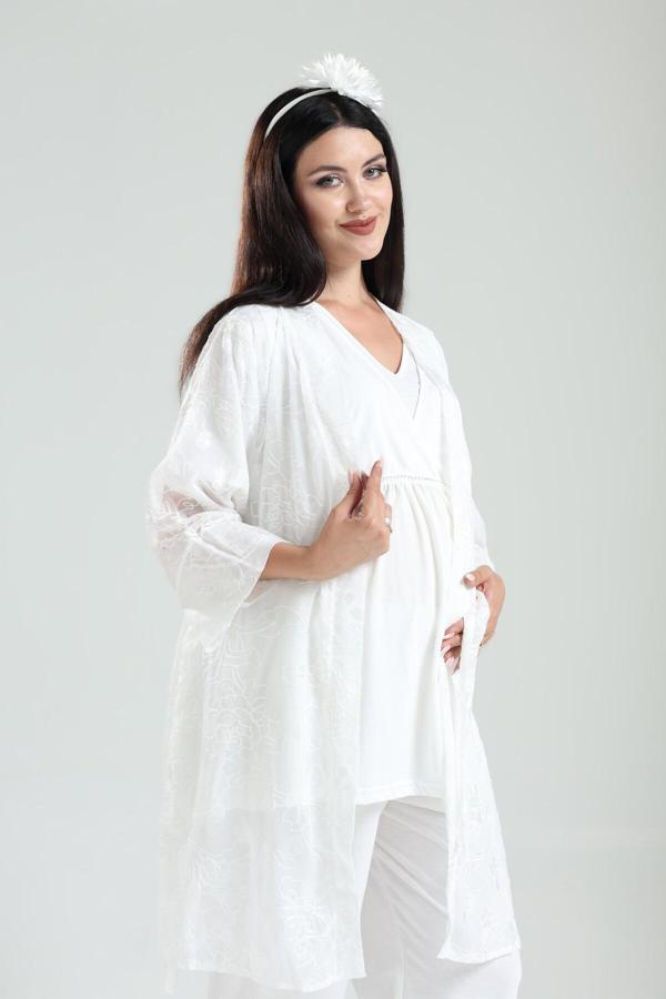 Lohusa Dünyası Kadın Dantelli Jakarlı 3'Lü Lohusa Hamile Takım Seti - Image 1