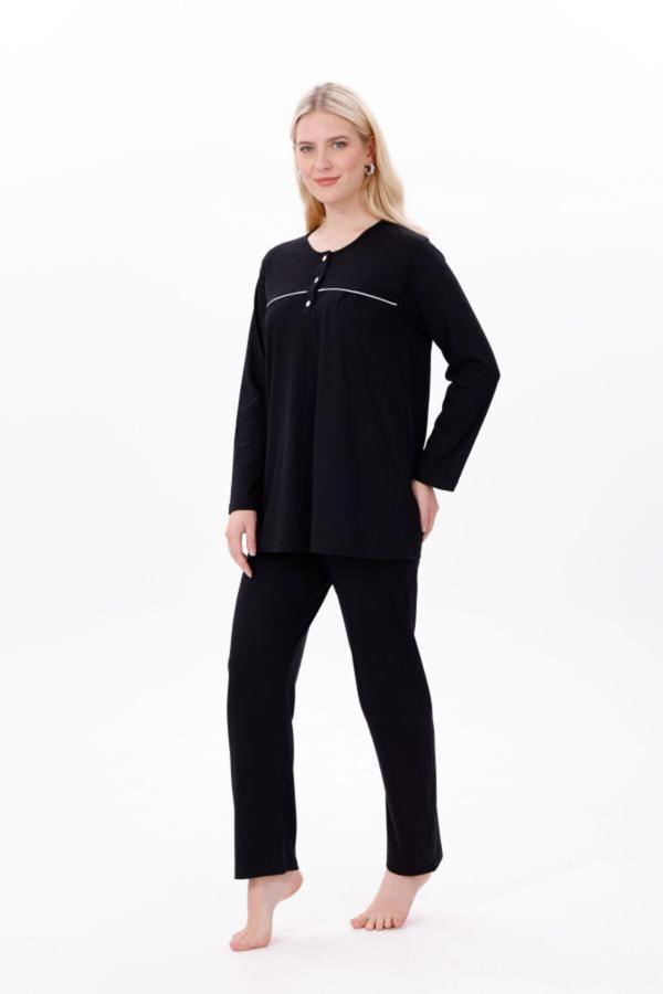Lohusa Dünyası Kadın Büyük Beden Uzun Kol Biyeli Battal Pijama Takımı - Image 1