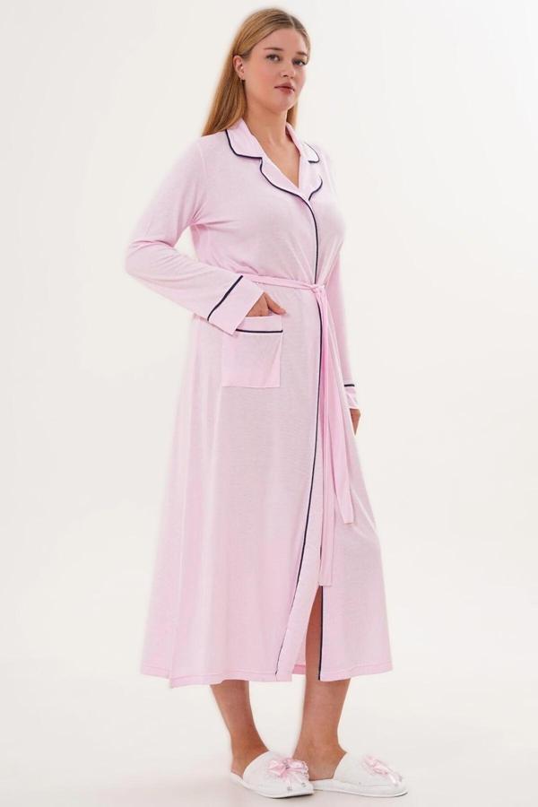 Lohusa Dünyası Kadın Uzun Sabahlıklı Cepli Biye Detaylı Lohusa Hamile Gecelik Sabahlık Takım - Image 1