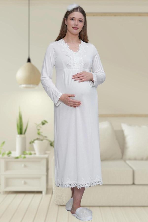 Lohusa Dünyası Kadın Dantel Detaylı Lohusa Hamile Gecelik Sababhlık Takım - Image 1