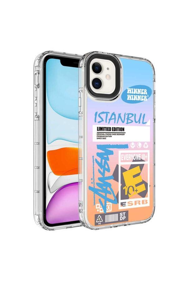 Zore İphone 11 Uyumlu Kamera Korumalı Renkli Desenli Sert Silikon Korn Kılıf-No1 - Image 1