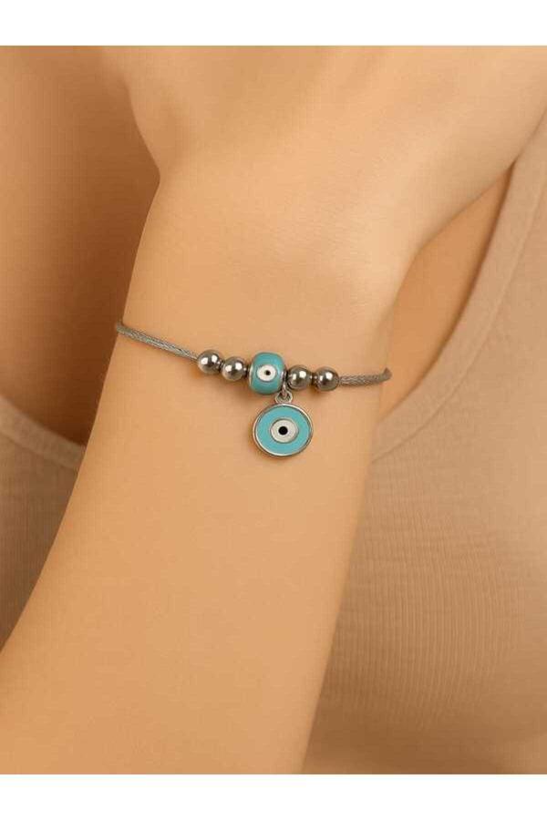 Rodos Ticaret Paslanmaz Çelik Nazar Boncuklu Bileklik Şık Tasarım Günlük Takı - Image 1