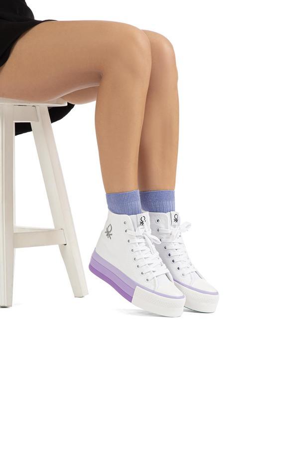 Benetton® | BN-30944 - 3114 Beyaz Lila - Kadın Spor Ayakkabı - Image 1
