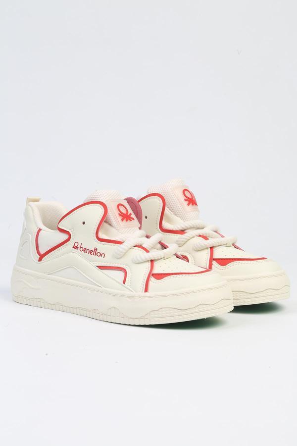 Benetton® | BNI-10100 Bej Kirmizi -İthal Kadın Spor Ayakkabı - Image 1