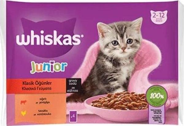 Whiskas Pouch Sos İçerisinde Sığır Etli ve Tavuklu Yavru Konserve Kedi Maması 4 Adet 85 Gr - Image 1