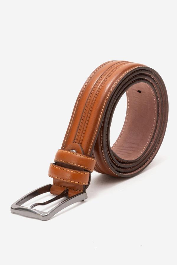 DERİCLUB Hakiki Deri 3.5 cm Dikişli Erkek Klasik Kemer 517 TABA - Image 1