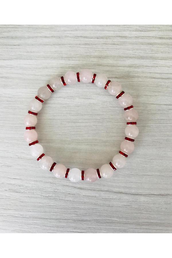 MK TASARIM GERÇEK PEMBE KUVARS TAŞI BİLEKLİK MKT51001 - Image 1