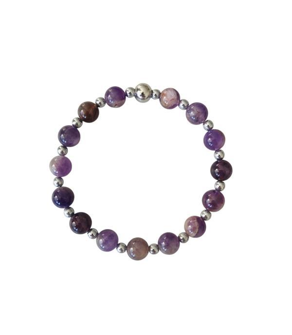 Gerçek Ametist Taşi Bileklik (KÜÇÜK ARA TAŞLAR HEMATİT TAŞIDIR) Mkt45003 - Image 1