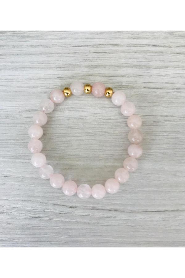 MK TASARIM GERÇEK PEMBE KUVARS TAŞI BİLEKLİK MKT49003 - Image 1