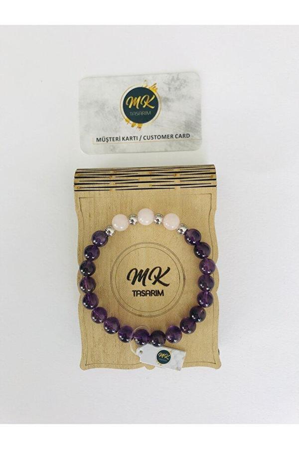 GERÇEK AMETİST TAŞI PEMBE KUVARS TAŞI BİLEKLİK MKT41001 - Image 1