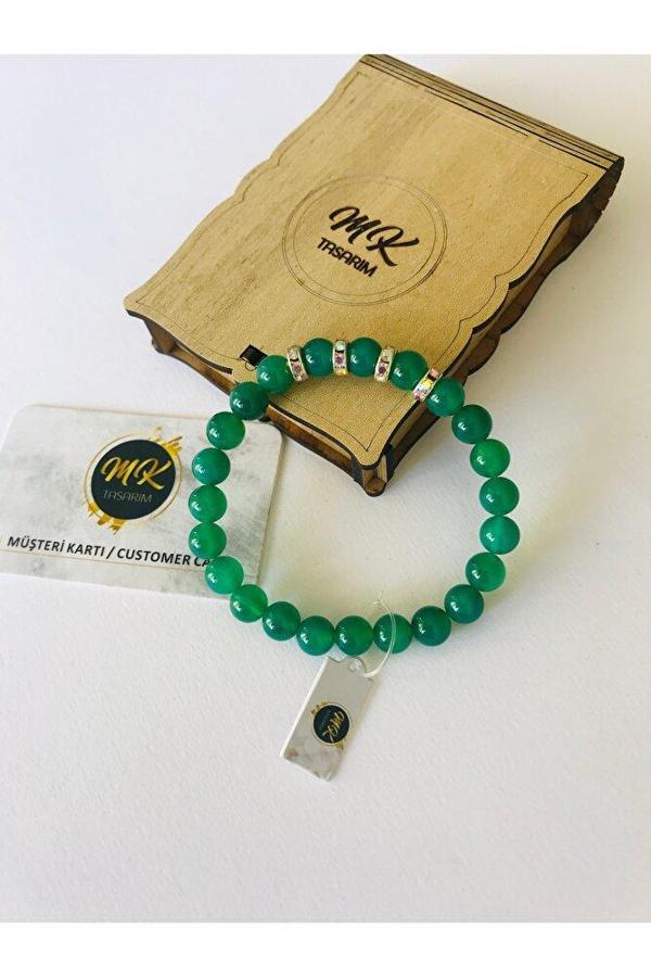 MK TASARIM GERÇEK  YEŞİL AKİK TAŞI BİLEKLİK MKT5004 - Image 1