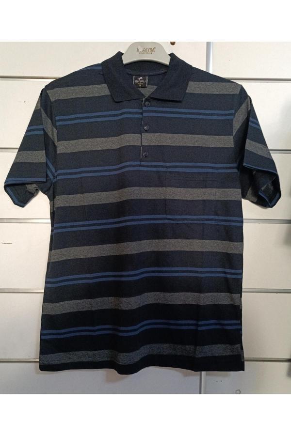 Çetinkaya Çizgili Yakalı Baba Tshirt - Image 1